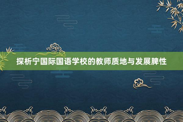 探析宁国际国语学校的教师质地与发展脾性